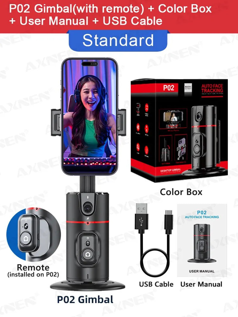 P02 360 Rotation Follow-Up Gimbal Stabilizer Monopod Desktop Tracking Gimbal with Remote for Phone Live Photography