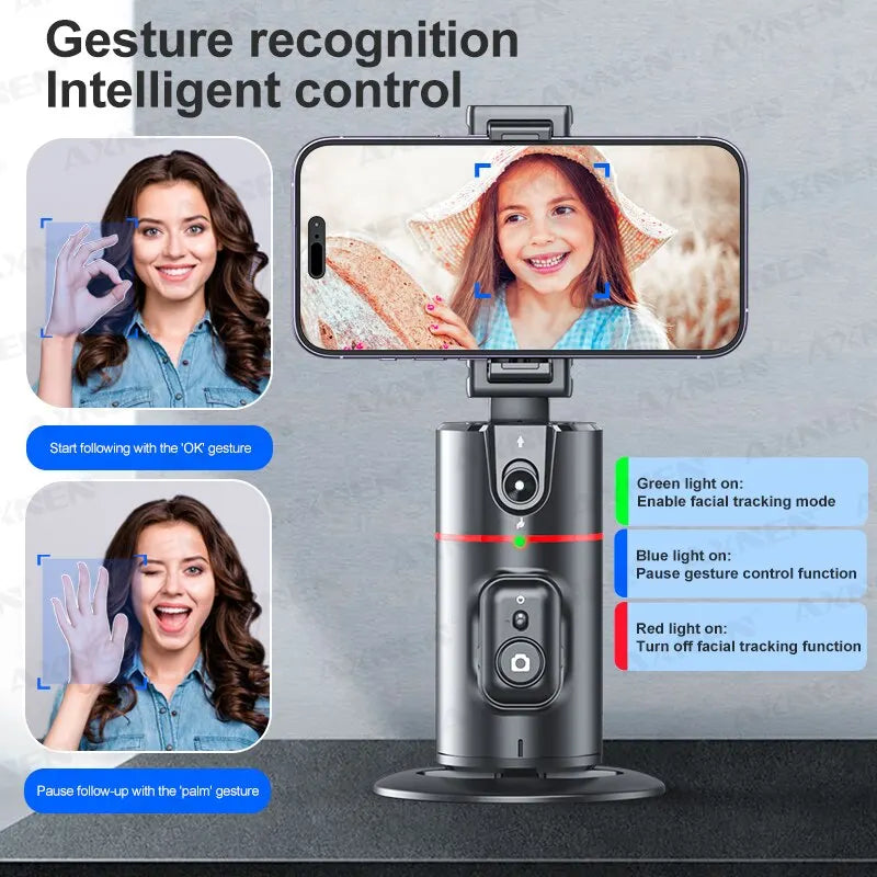 P02 360 Rotation Follow-Up Gimbal Stabilizer Monopod Desktop Tracking Gimbal with Remote for Phone Live Photography