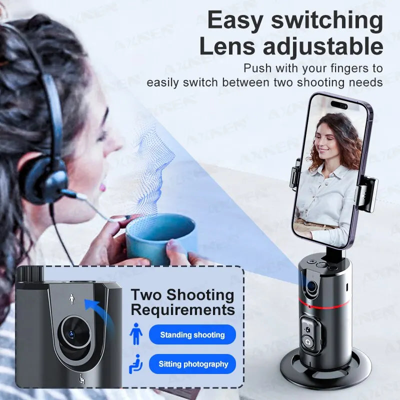 P02 360 Rotation Follow-Up Gimbal Stabilizer Monopod Desktop Tracking Gimbal with Remote for Phone Live Photography